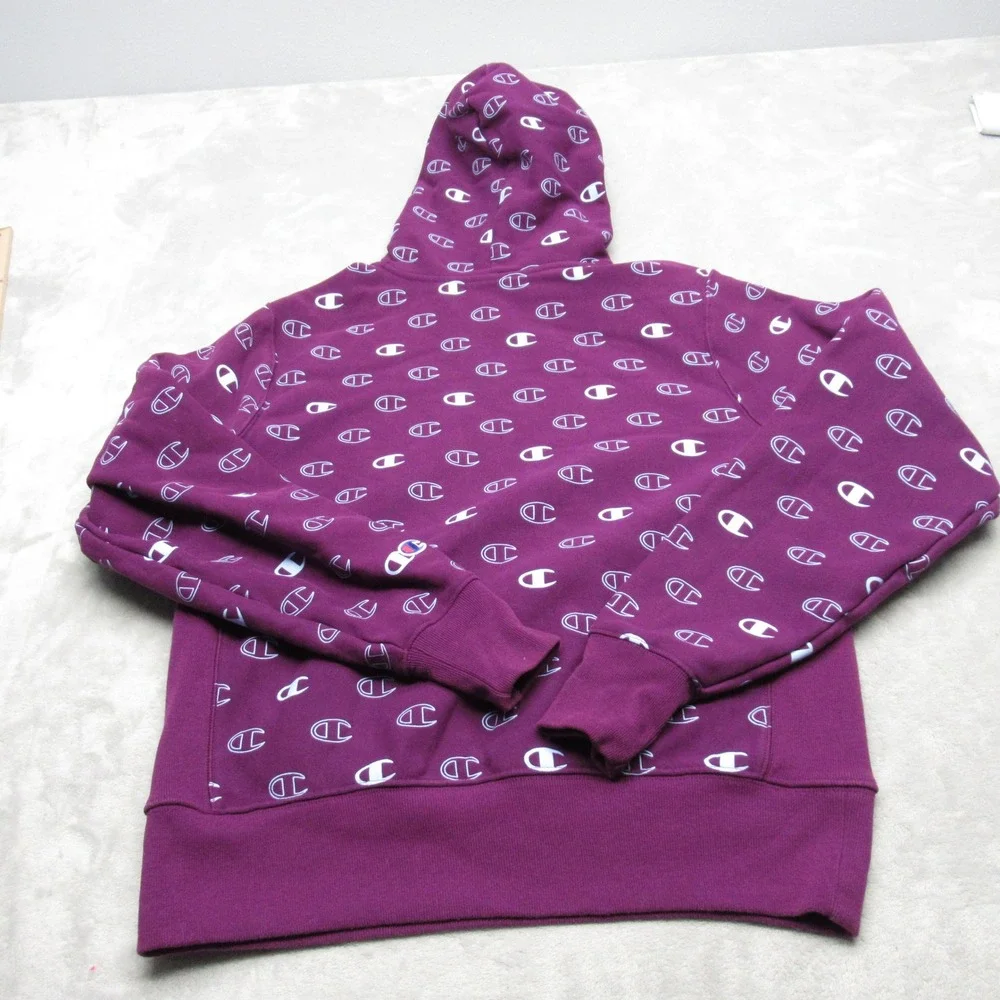 Champion Hoodie Womens Medium Purple All Over Print Reverse Weave Heavyweight - Picture 3 of 12